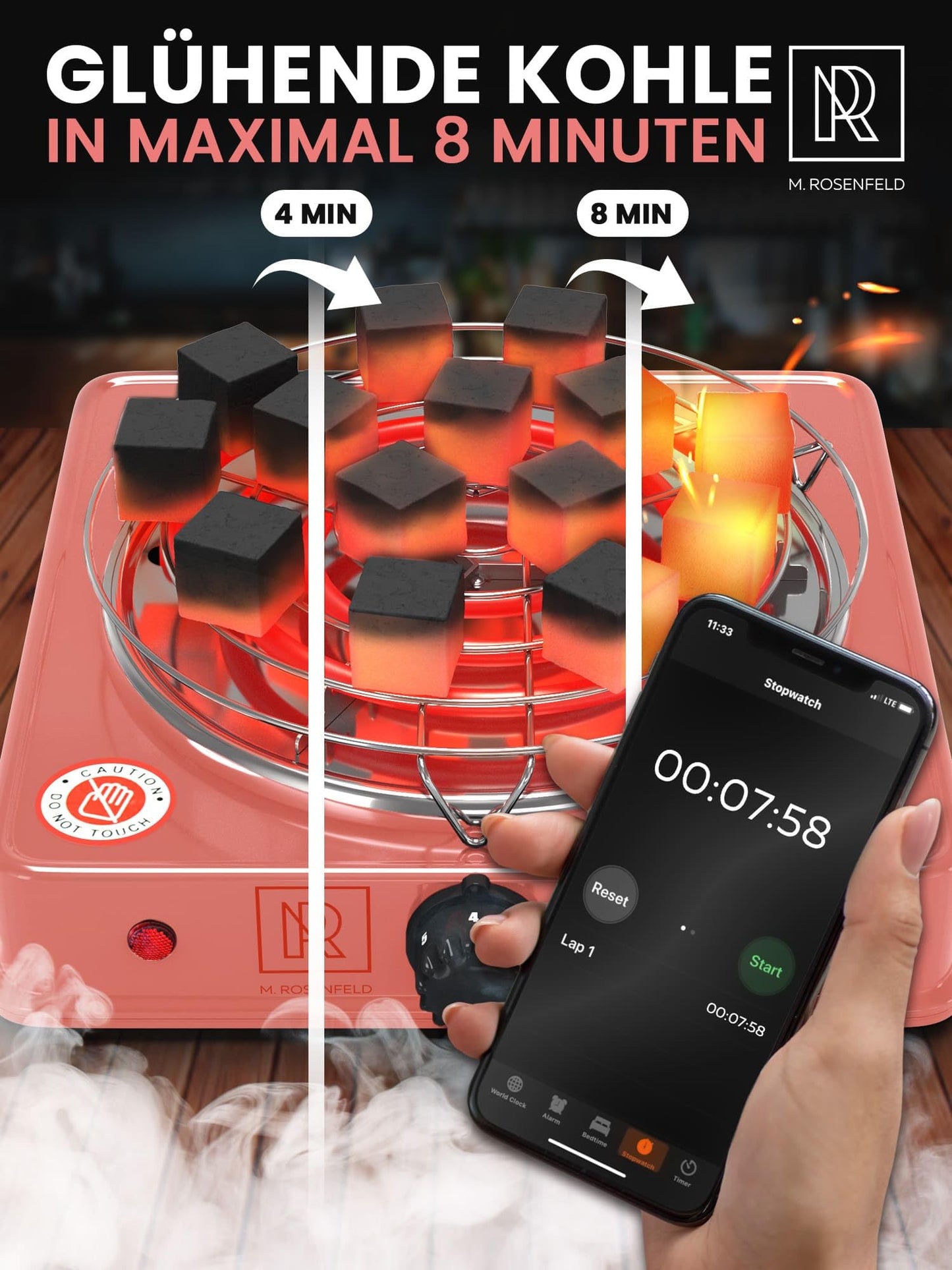Elektrischer Shisha Kohleanzünder Black Heat 1000W + Edelstahl Kohle Gitter & Shisha Zange Kohlegrill Shisha 150cm Kabel