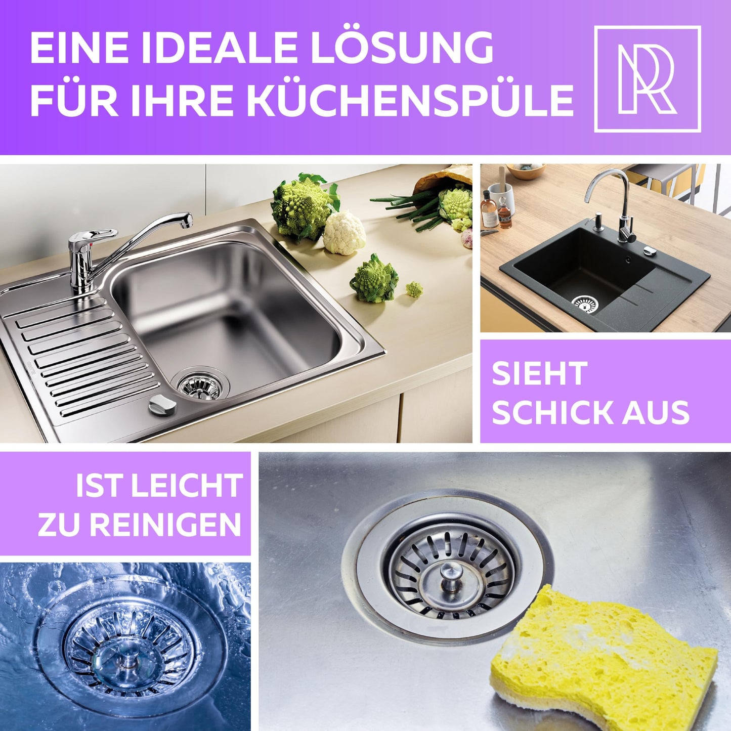 M. ROSENFELD HOME Universal Küchenspüle Stöpsel - 79mm Waschbeckenstöpsel Abflussstopfen - Sieb Stöpsel Abfluss Küche Spüle Abflussstopfen Küchenspüle