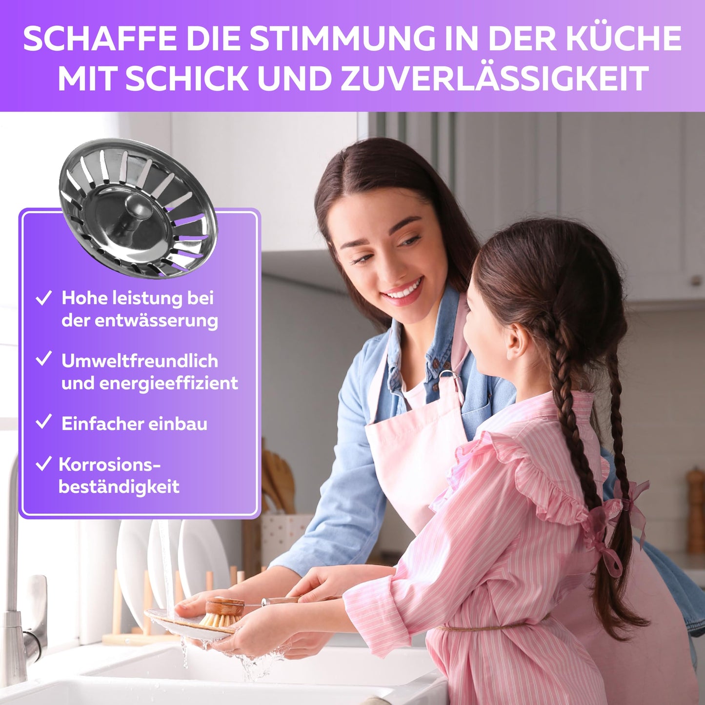M. ROSENFELD HOME Universal Küchenspüle Stöpsel - 80mm Waschbeckenstöpsel Abflussstopfen - Sieb Stöpsel Abfluss Küche Spüle Abflussstopfen Küchenspüle