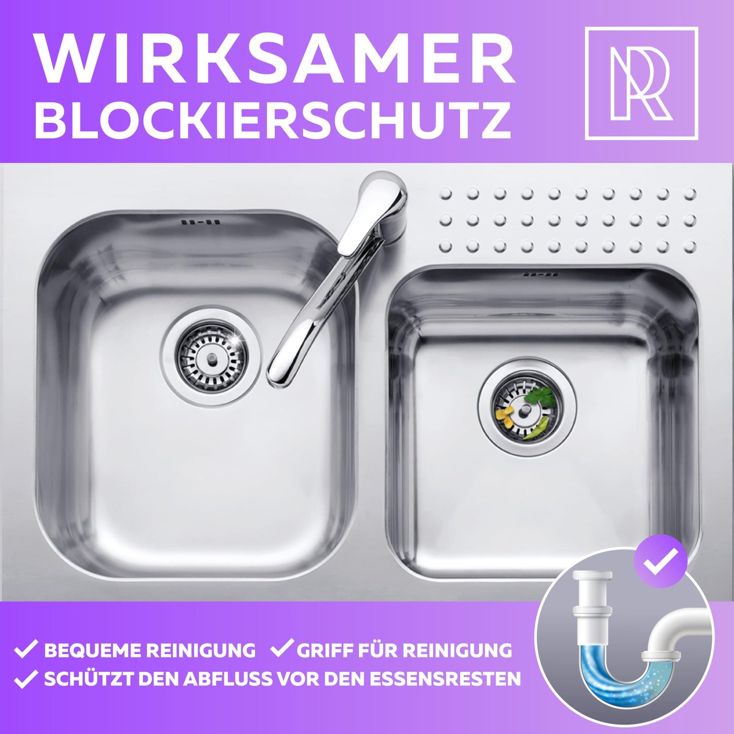 M. ROSENFELD HOME Universal Küchenspüle Stöpsel - 79mm Waschbeckenstöpsel Abflussstopfen - Sieb Stöpsel Abfluss Küche Spüle Abflussstopfen Küchenspüle