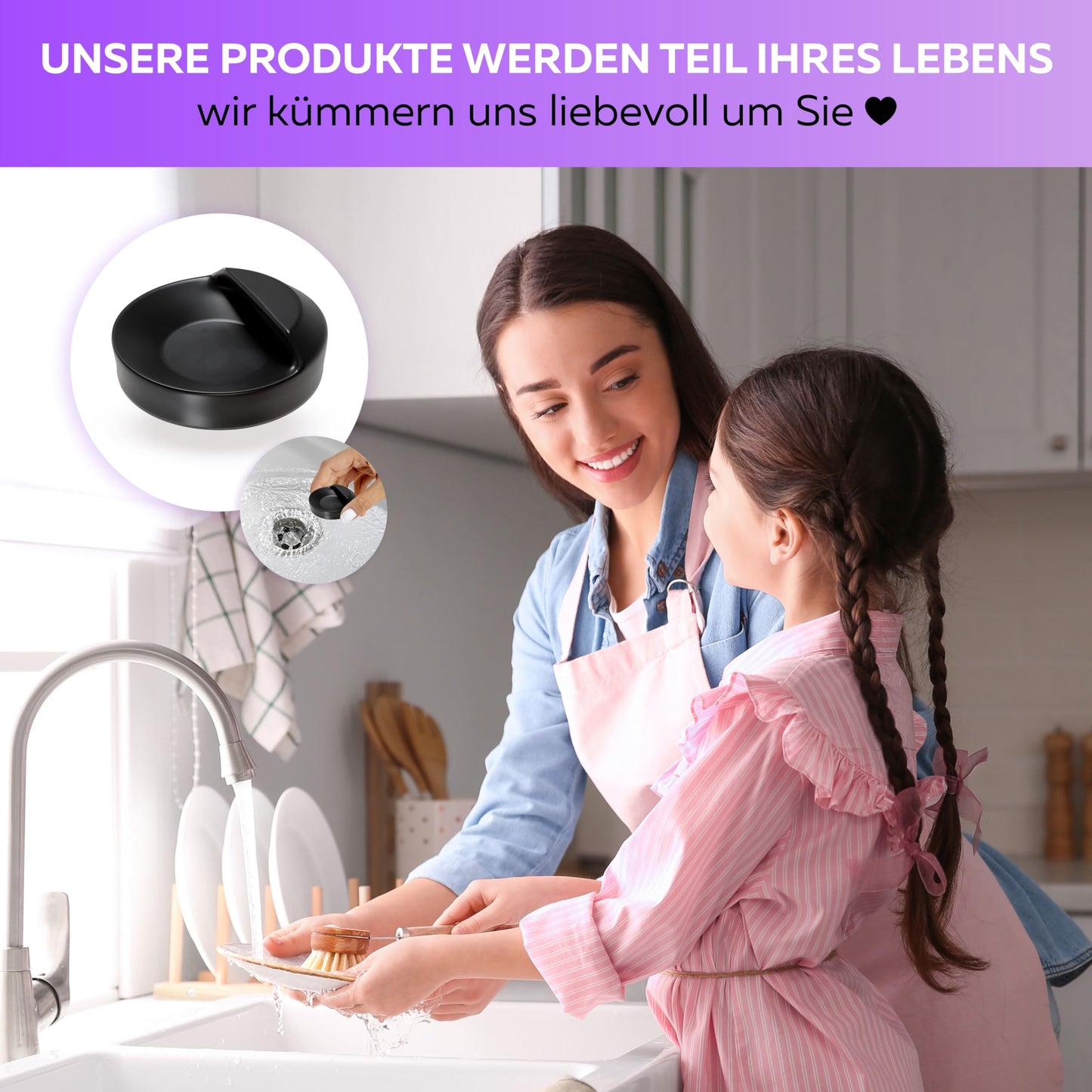 M. ROSENFELD HOME Abflussstopfen 46mm, Spüle Abfluss Stöpsel, Gummi Stöpsel für Spülbecken, Spültisch Stopfen mit Haken, Abfluss Stöpsel für Spüle, Spültisch Stopfen für Badewanne, Küche, Bad