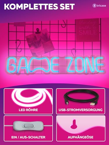 tricase GAME ZONE Lichtzeichen Warmes weißes LED-Licht Werbung Wanddekoration Hochzeit Leuchtreklame USB Acrylbuchstaben GAME ZONE Lichtzeichen