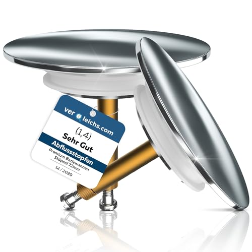 M. ROSENFELD HOME 2X Badewannenstöpsel Universal Ø 72 Premium - Stöpsel Badewanne Chrom aus Messing mit Doppel Dichtung - Rostfrei Badewannen Stöpsel Verschluss Badezimmer zubehör