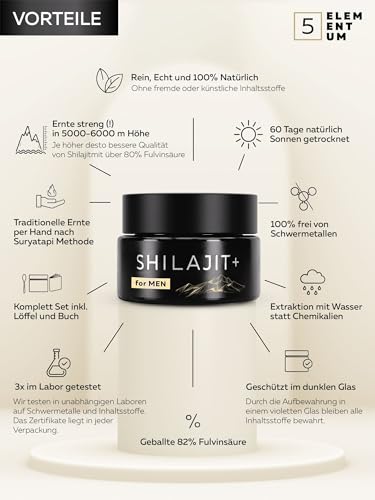 Shilajit Original Himalaya 25g – 82% Fulvinsäure Mumijo Shilajit Hochdosiert I 60 Tage Sonnen-Trocknung