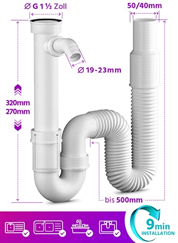 M.ROSENFELD-Flexibler-Siphon-Küchenspüle-Mit-Überlauf-Geräteschluss-Dicht-Ablaufgarnitur-Spüle-Für-Küchenspüle-Küche