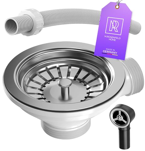 Küche Ablaufgarnitur Spüle Siebkorbventil 114mm (3 1/2 Zoll) mit Überlauf Set - 1 1/2" Spülbecken Ablauf für Siphon Anschluss