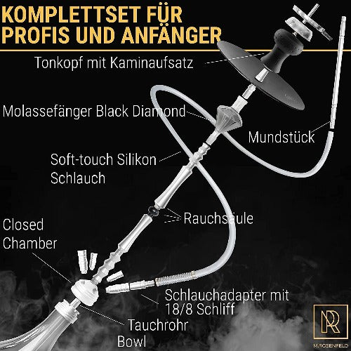 Premium-Shisha-Big-ONE-Massiv-und-Edel-M.ROSENFELD-Komplettset-111-cm-Hookah-mit-4-Anschlüssen-inkl.Adapter