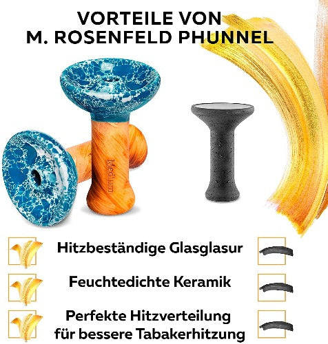 M.ROSENFELD Phunnel Head with Smokebox Set - Premium Shisha Head Phunnel M with Glaze for Ideal Shisha Tobacco & Shisha Stones Flavour - Shisha Accessories Clay Head HMD (Turquoise Blue)