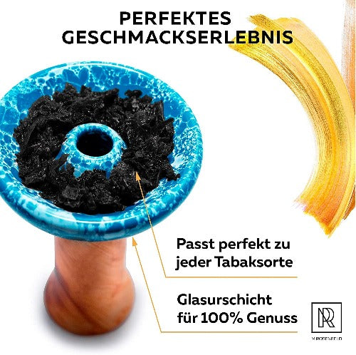 M.ROSENFELD Phunnel Head with Smokebox Set - Premium Shisha Head Phunnel M with Glaze for Ideal Shisha Tobacco & Shisha Stones Flavour - Shisha Accessories Clay Head HMD (Turquoise Blue)