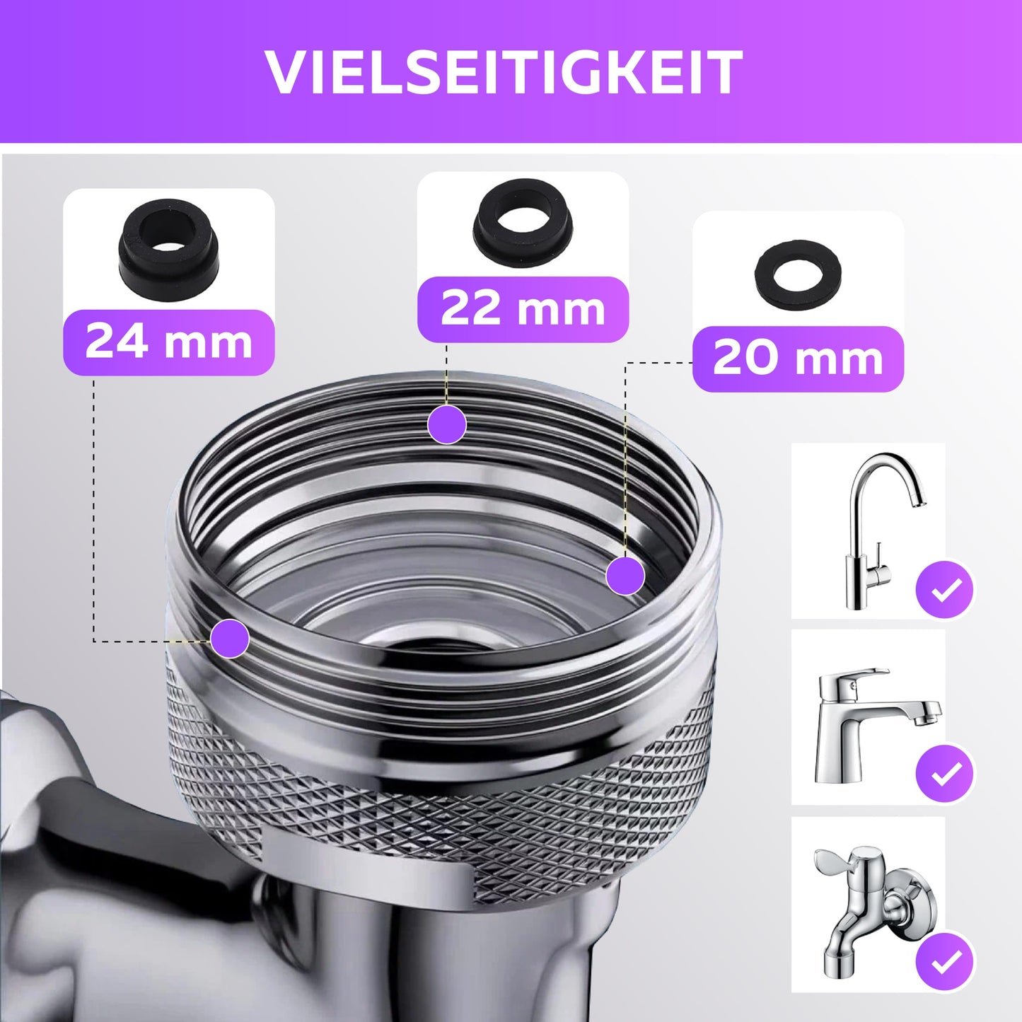 Drehbarer Wasserhahn Verlängerung 1080 Grad mit Wassersparend Perlatoren