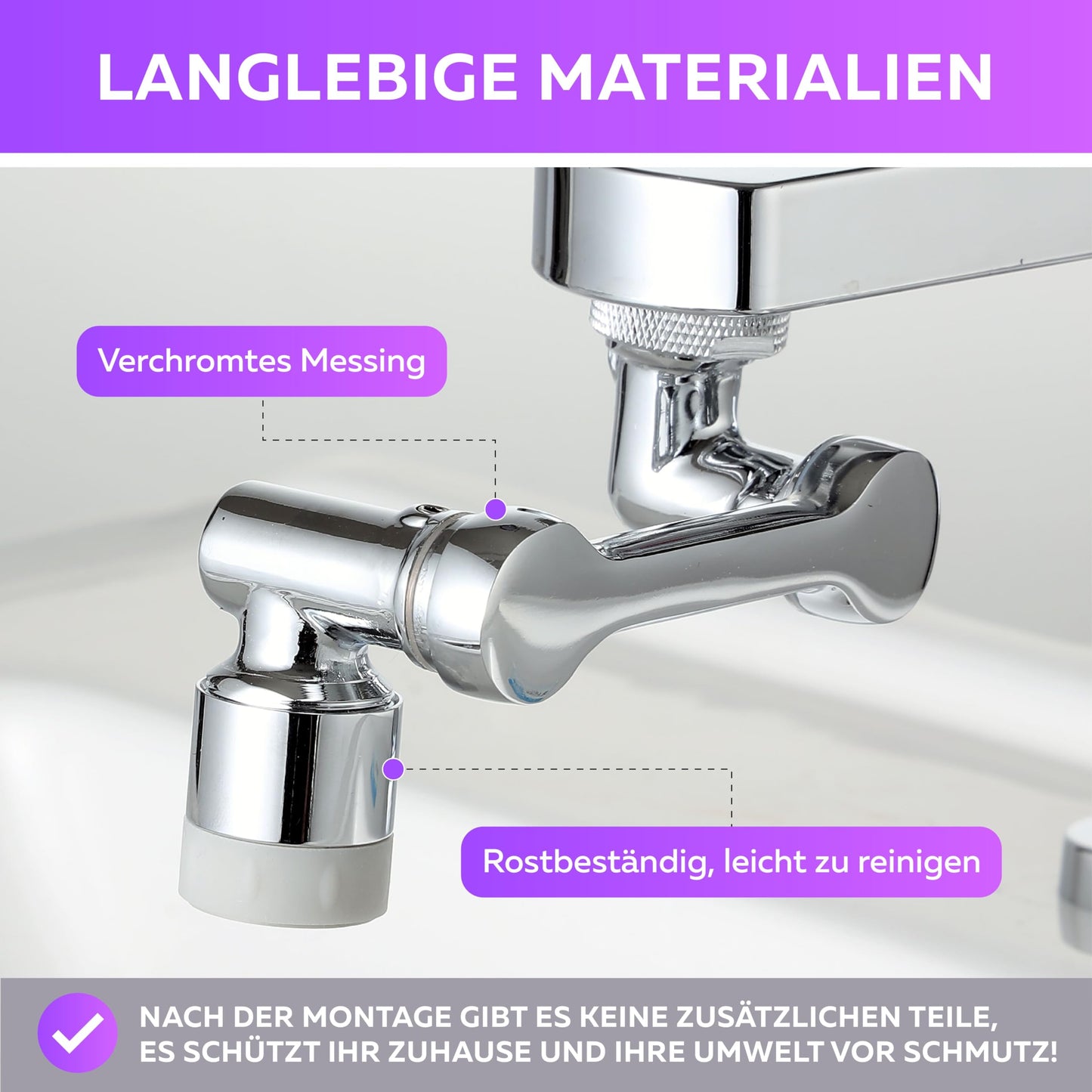Drehbarer Wasserhahn Verlängerung 1080 Grad mit Wassersparend Perlatoren