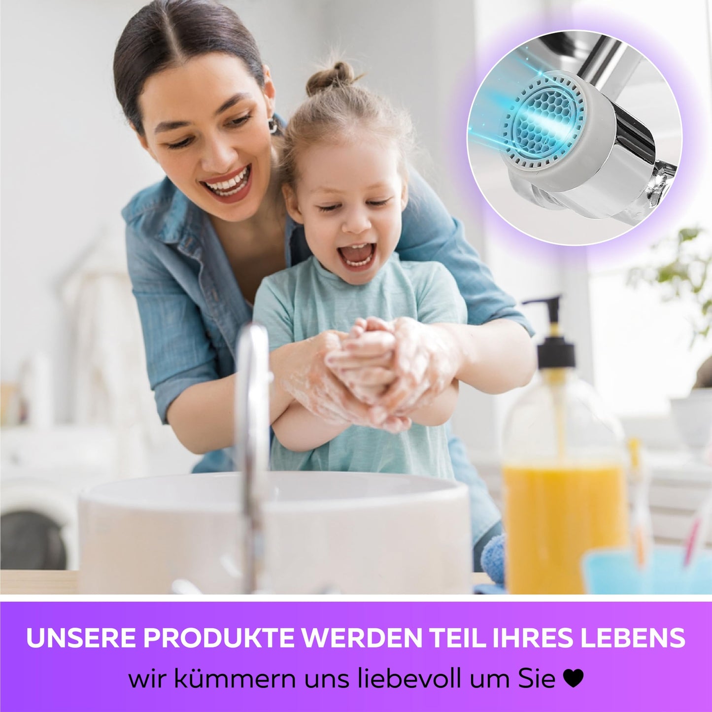 Drehbarer Wasserhahn Verlängerung 1080 Grad mit Wassersparend Perlatoren