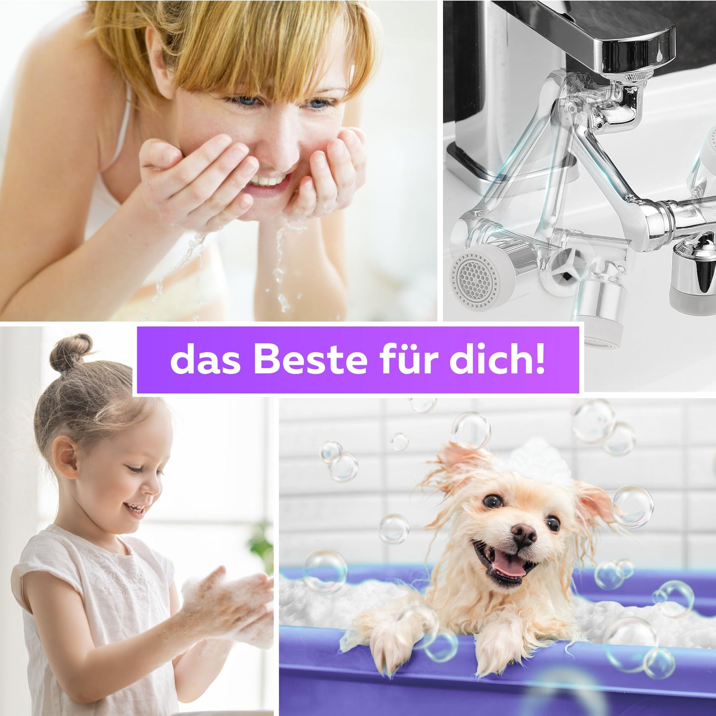 Drehbarer Wasserhahn Verlängerung 1080 Grad mit Wassersparend Perlatoren