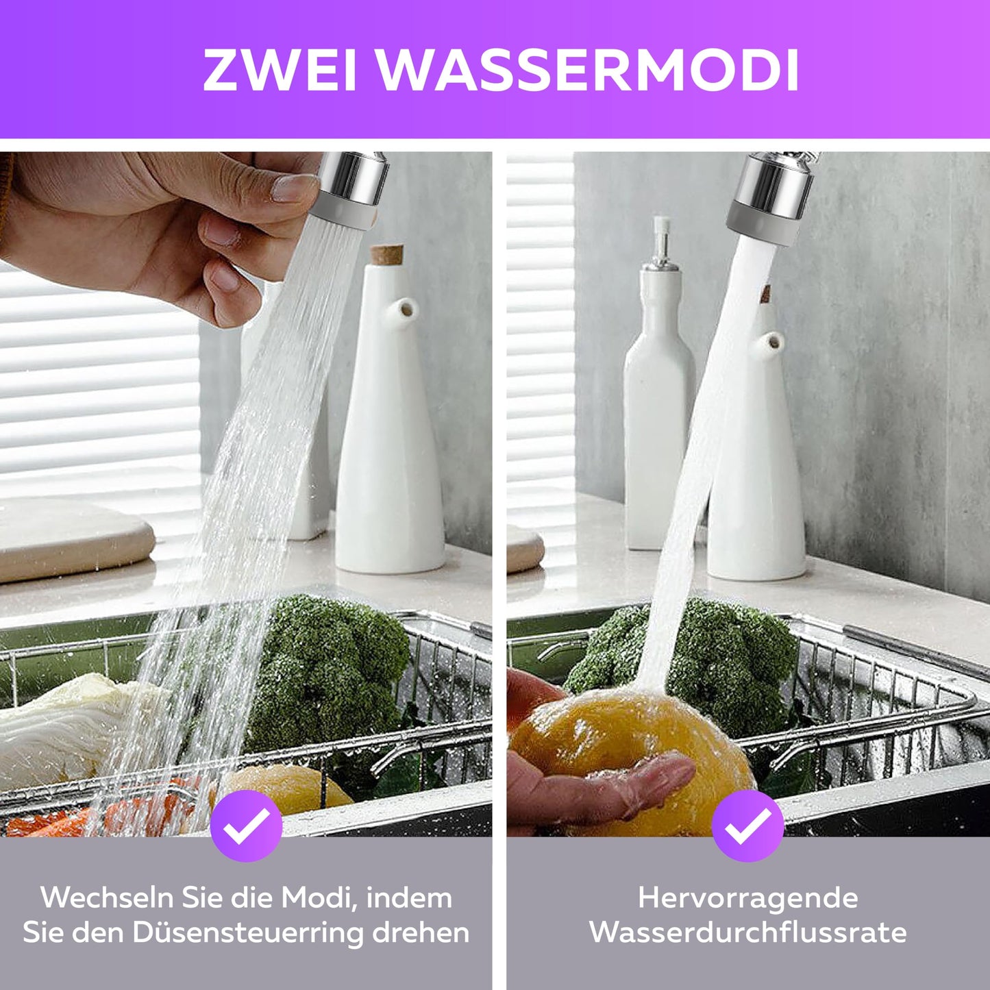 Drehbarer Wasserhahn Verlängerung 1080 Grad mit Wassersparend Perlatoren