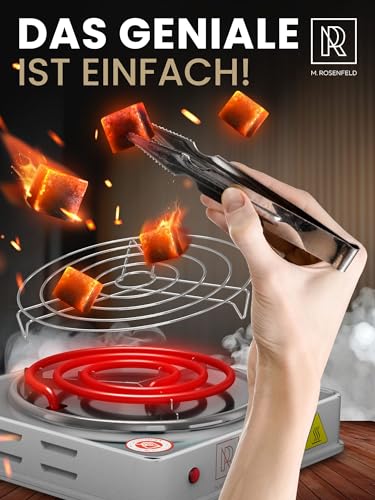 Elektrischer Shisha Kohleanzünder Black Heat 1000W + Edelstahl Kohle Gitter & Shisha Zange Kohlegrill Shisha 150cm Kabel