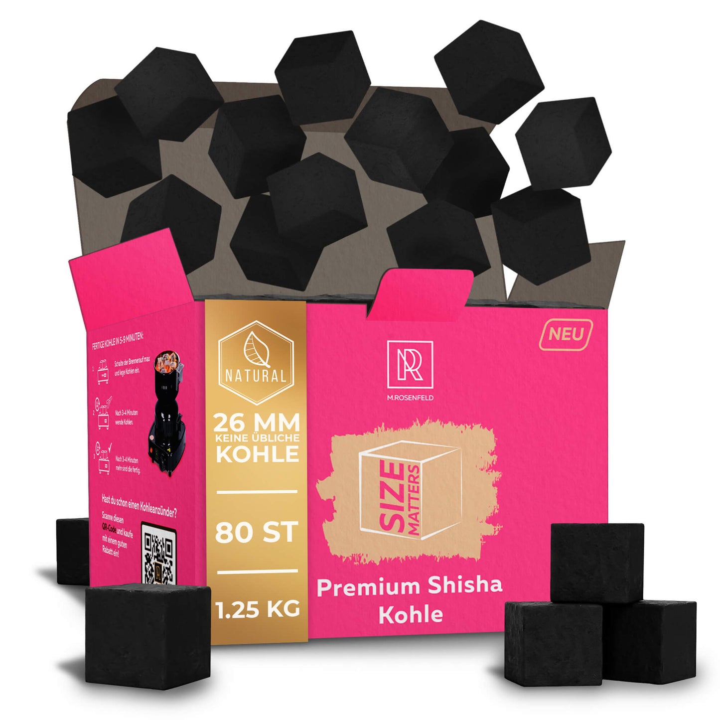 Premium-Shisha-Kohle-Kokosnuss–XL-Pack-1,25kg-26mm-80-Würfel-100%-natürliche-Kokos-Kohle-für-Shisha-im-Vorteilspack-Hochwertige-Kokos-Shishakohle-Lange-Brenndauer