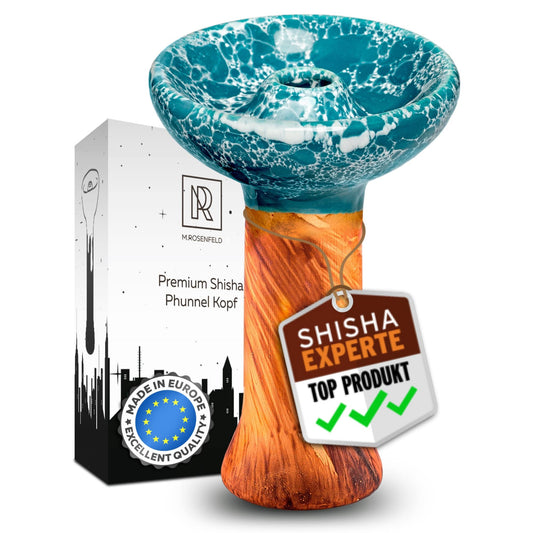 M.ROSENFELD Phunnel Head with Smokebox Set - Premium Shisha Head Phunnel M with Glaze for Ideal Shisha Tobacco & Shisha Stones Flavour - Shisha Accessories Clay Head HMD (Turquoise Blue)
