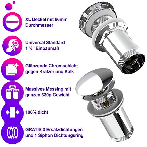 M.ROSENFELD-Siphon-Waschbecken-Ablaufgarnitur-Ventil-mit-Strahlregler-Wassersparer für Wasserhahn-Aufsatz-Geruchsverschluss