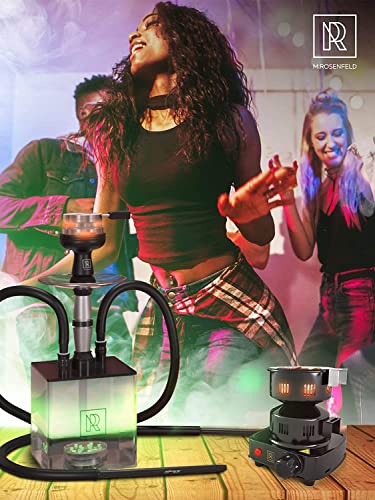 Shisha Set Complete 2 Hoses & LED Lighting - Shisha To Go With Bag And Shisha Accessories [Shisha Head Set With HMD + Hose + Mouthpiece] Aluminum Diffuser & Acrylic Shisha Bowl - Travel Shisha