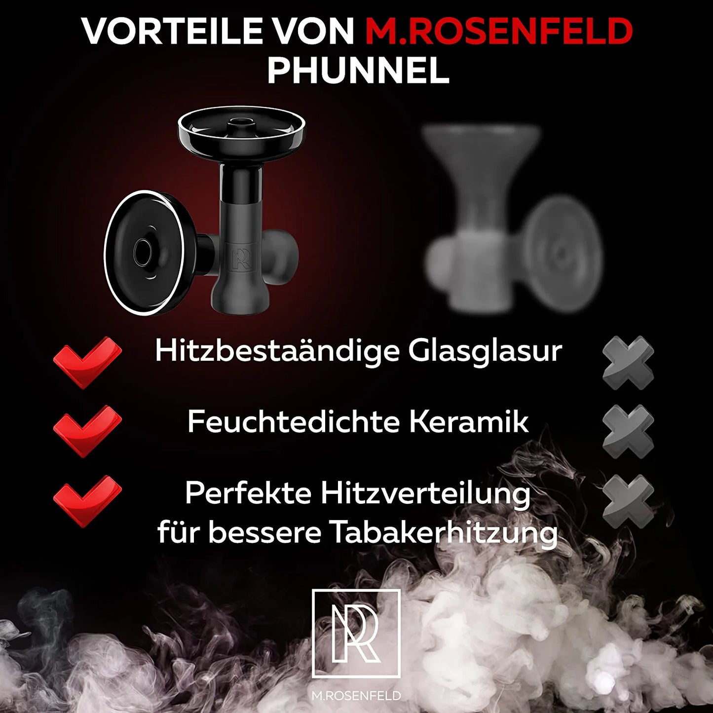 ROSENFELD Smokebox Shisha Kopf - Premium Phunnel Kopf Mit Smokebox (fasst 10g Shisha Tabak), Kaminaufsatz Shisha - Selbstdichtender