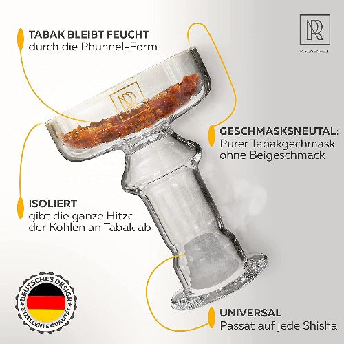 Universal-Glaskopf-Shisha-Gehärtetes-Glas-M.ROSENFELD-ehärteter-hochwertiger-Borosilikatglas-Phunnel-Kopf