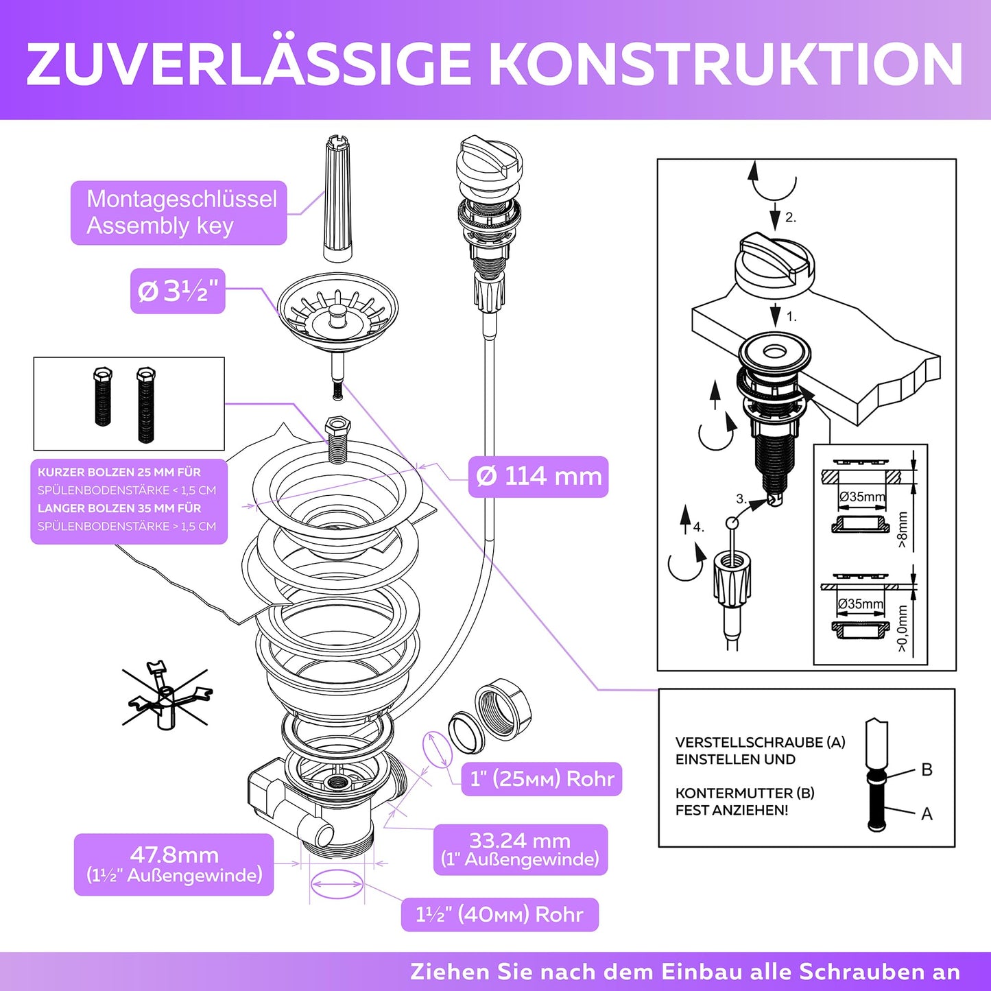 Küche Ablaufgarnitur Spüle Siebkorbventil 70mm